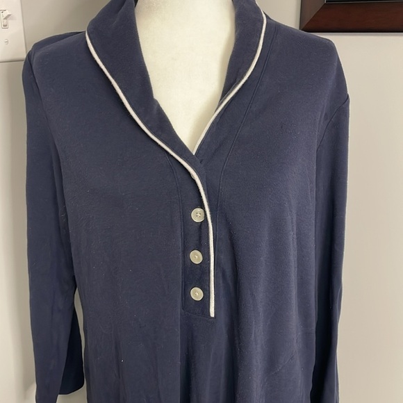 Lauren Ralph Lauren Large Pajama Shirt Nightgown Navy Blue Pockets - Picture 2 of 6